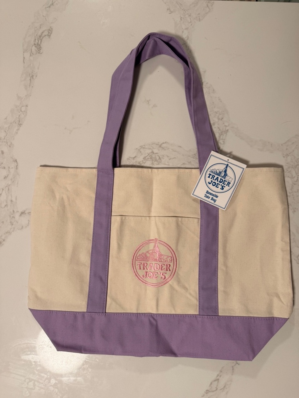 NWT! Trader Joes Tote Bag Purple Canvas Large 20" × 15" VIRAL!